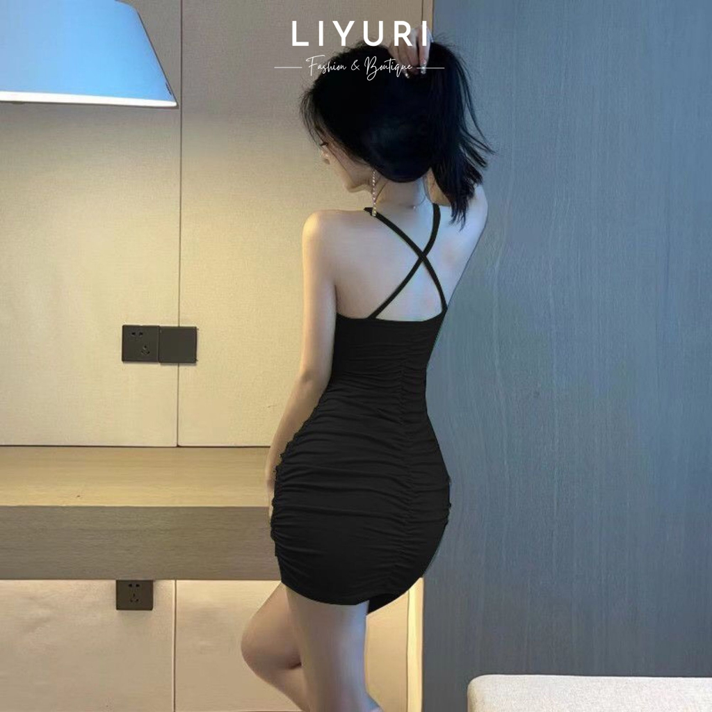 Đầm body 2 dây phối vòng ngực dây choàng cổ