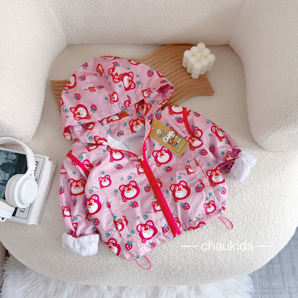 Áo khoác gió gấu dâu lotso xinh xắn cho bé gái 8-28kg