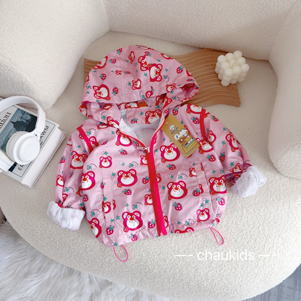 Áo khoác gió gấu dâu lotso xinh xắn cho bé gái 8-28kg