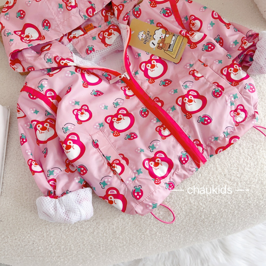 Áo khoác gió gấu dâu lotso xinh xắn cho bé gái 8-28kg