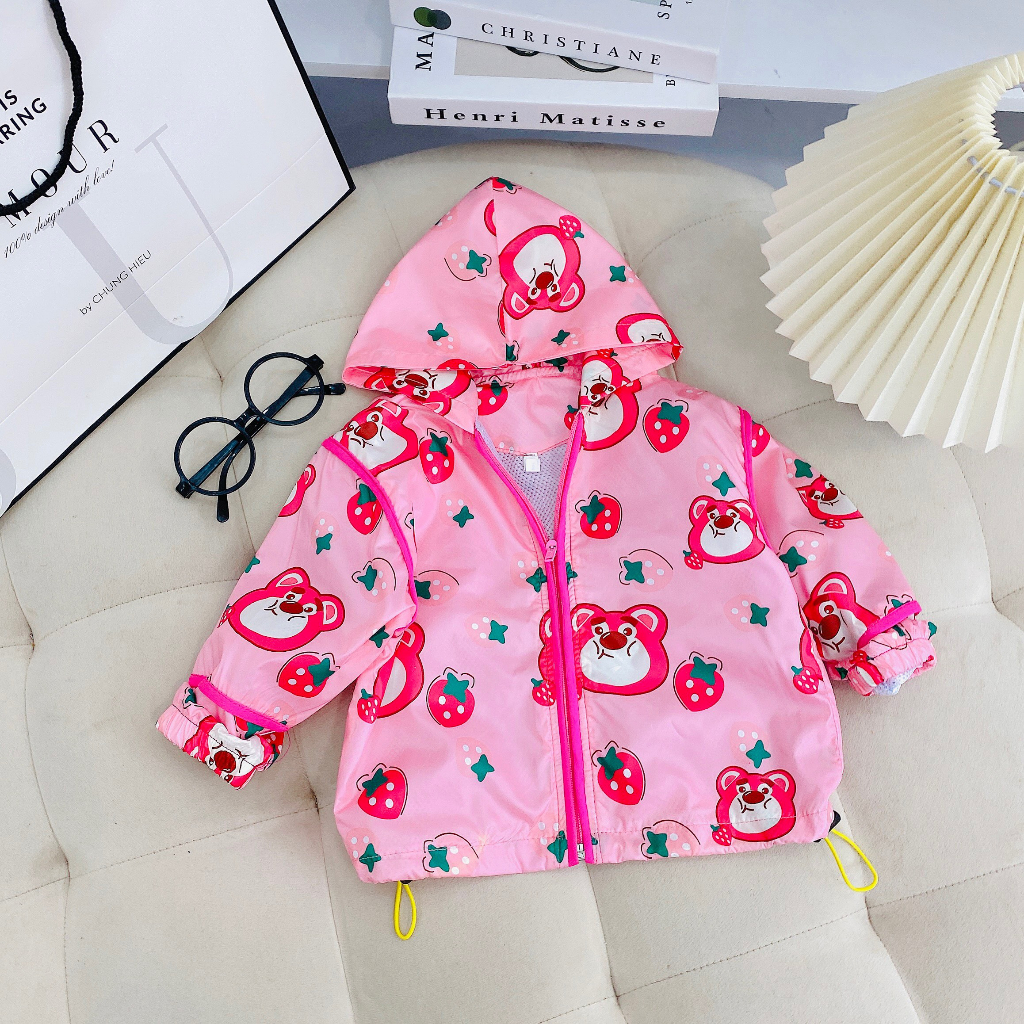 Áo khoác gió gấu dâu lotso xinh xắn cho bé gái 8-28kg