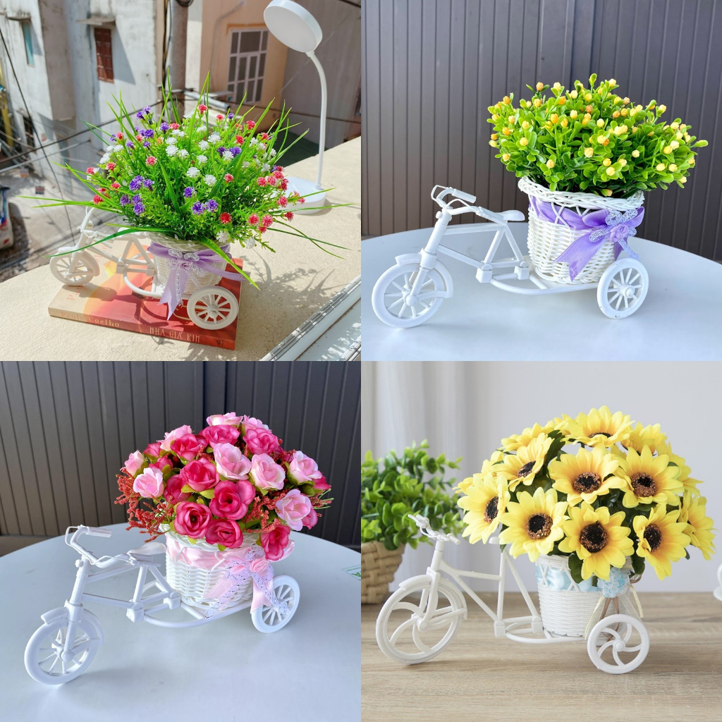 🍀 Xe đạp nhựa cắm hoa cực đáng yêu - Hoa decor để bàn, trang trí 🍀 hoadecormenmen