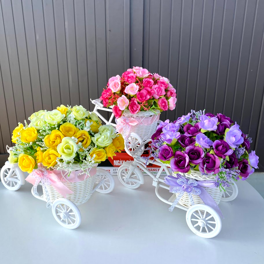🍀 Xe đạp nhựa cắm hoa cực đáng yêu - Hoa decor để bàn, trang trí 🍀 hoadecormenmen