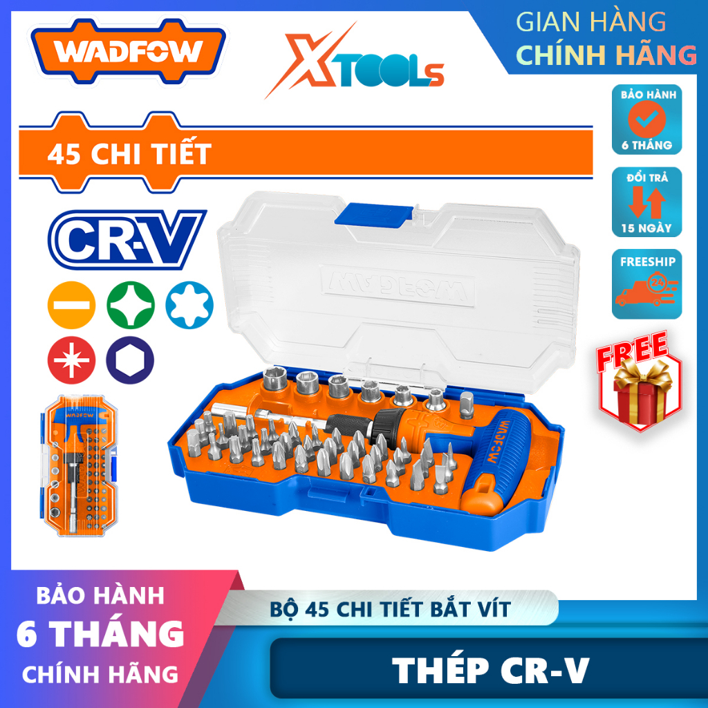 Bộ 45 chi tiết bắt vít và tay vặn chữ T Bộ tay vặn chữ T 45 chi tiết. Chất liệu： CR-V 36 Chiếc mũi vít 1/4inchX25mm : SL