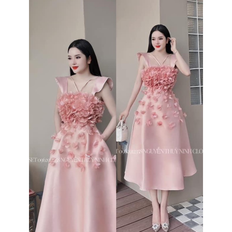Váy Thiết Kế Dây Cổ Kết Hoa Dáng Xoè Dự Tiệc Chất Taffa Nhiều Màu V396 Free Size AĐ BOUTIQUE