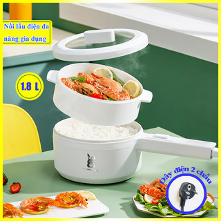 Nồi lẩu mini 2 tầng kiêm chảo điện và nồi hấp chiên xào có tay cầm dài tiện lợi