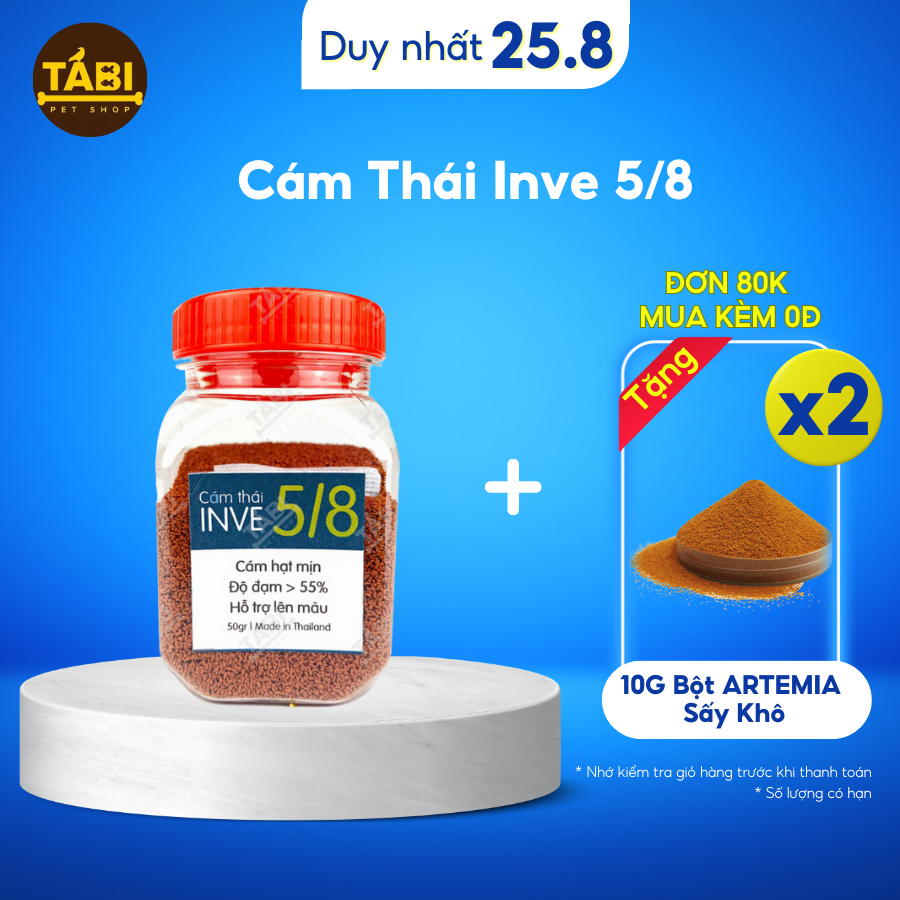 [NHẬN QUÀ KHI MUA ĐƠN TỪ 149K] Thức ăn cho cá Cám Thái Inve 5/8 cho cá Betta, Guppy, Vàng,... 50g/hủ [INVE 5/8]