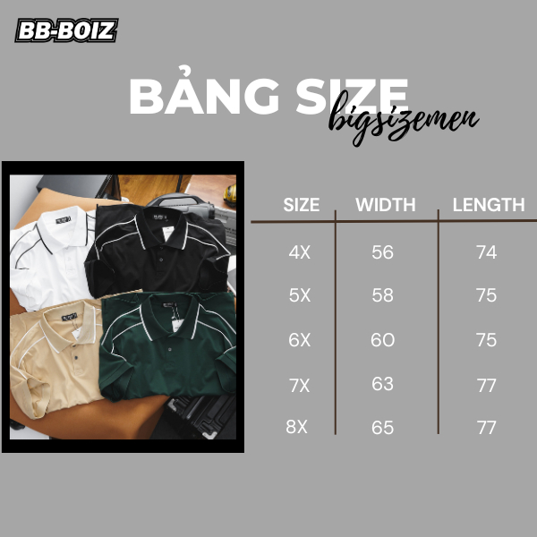 -  - Áo thun polo BB - Boiz nam chất cotton 2 chiều form bigsize 80kg - 130kg - 2 sọc viền vai