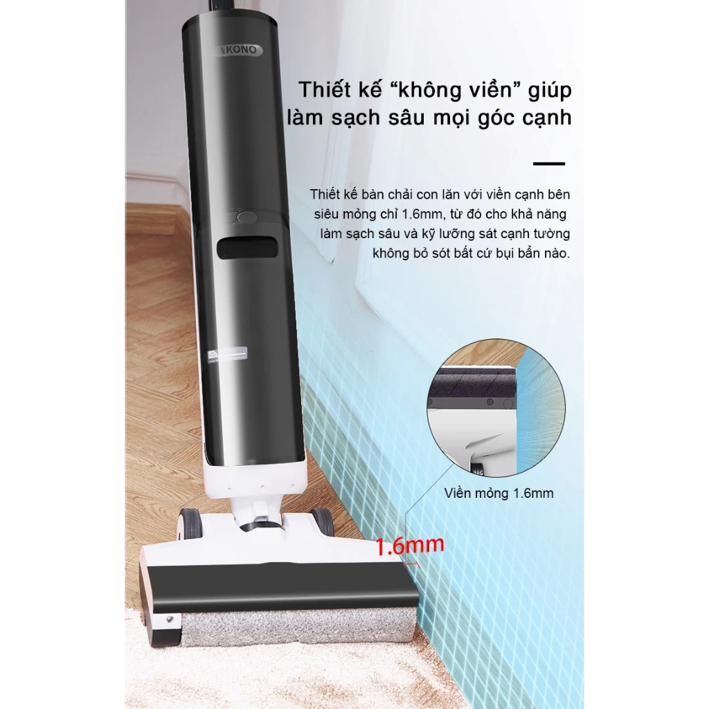 Máy hút bụi lau sàn khô ướt tự giặt giẻ Akono S5 Pro