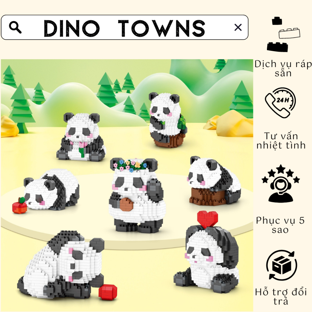 Mô hình lắp ráp gấu trúc 8cm dễ thương thích hợp làm quà tặng by Dino
