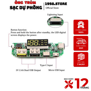 Mạch sạc dự phòng pin 18650 2 cổng usb type-c micro usb 5v 2.4a