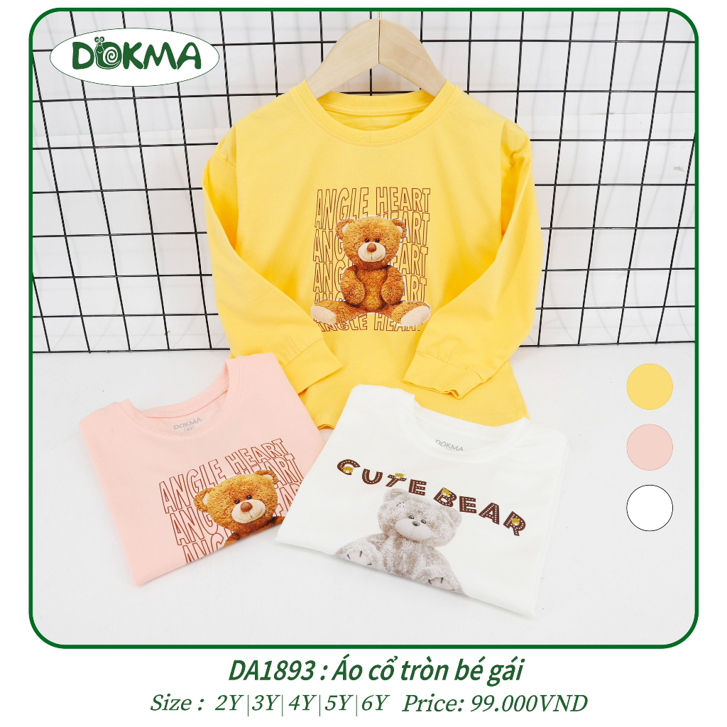 Áo cổ tròn dài tay vải cotton mỏng cho bé gái - DOKMA