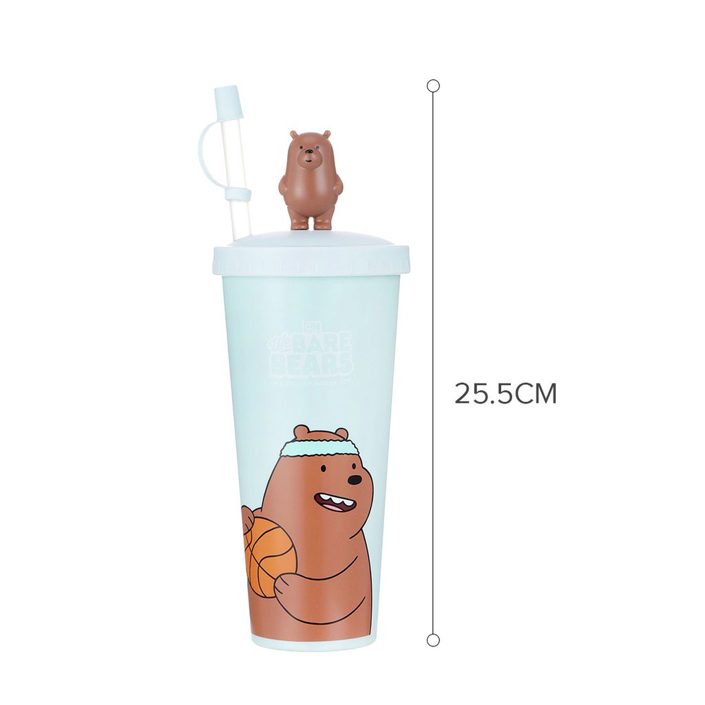 Ly nhựa 640ml We Bare Bear x Miniso có nắp kèm ống hút nhiều(giao ngẫu nhiên)