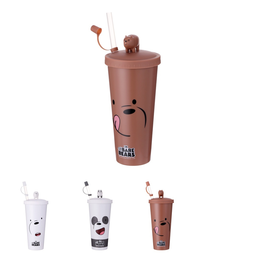 Ly nhựa 640ml We Bare Bear x Miniso có nắp kèm ống hút nhiều(giao ngẫu nhiên)