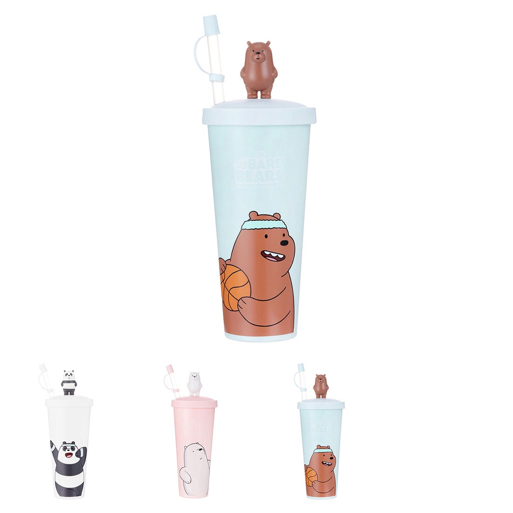 Ly nhựa 640ml We Bare Bear x Miniso có nắp kèm ống hút nhiều(giao ngẫu nhiên)