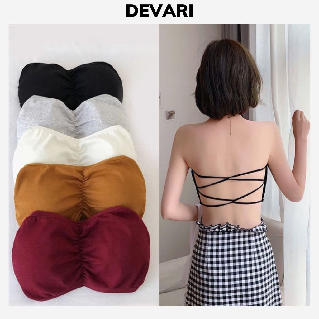 Áo bra nữ chất cotton mềm mại mặc cup ngực có chun co dãn quai sau đan chéo sexy quyến rũ  DEVARI B720