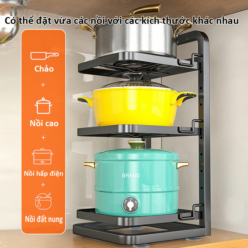 ZEN Kệ Giá Để Xoong Nồi Chảo 2-3-4-5 Tầng đen và trắng Có Thể Điều Chỉnh Dùng Để Trên Kệ Bếp Gầm Bếp Góc Bếp