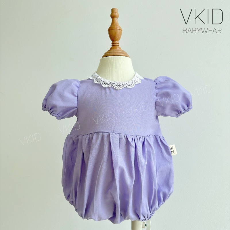 V37 Bộ liền thân bodysuit phối cổ ren tròn chất liệu linen xinh xắn cho bé gái size 6-15kg