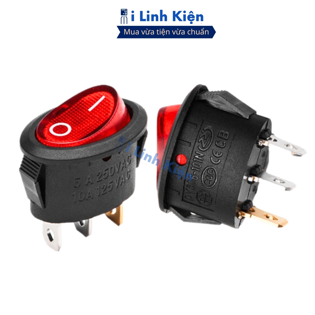 Công tắc bập bênh 3 chân Elip KCD1 250V 6A 13.5x26.5mm có đèn chất lượng cao ilinhkien.