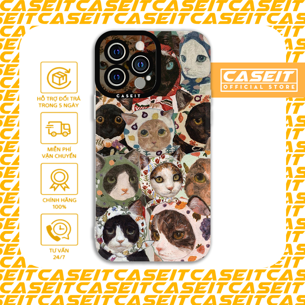 Ốp lưng iphone cạnh vuông Caseit Mèo meme họa tiết aesthetic 8/8plus/x/xs/11/12/13/14/pro/max/plus/promax