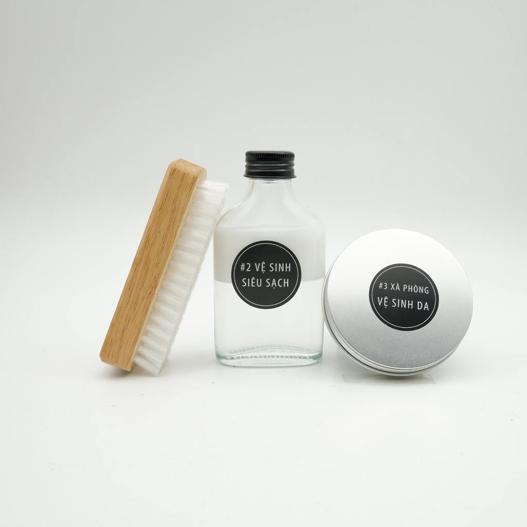 #34 Combo vệ sinh giày thể thao, giày trắng GAZANO 3 món: Kit vệ sinh siêu sạch, xà phòng vệ sinh da, bàn chải nilon