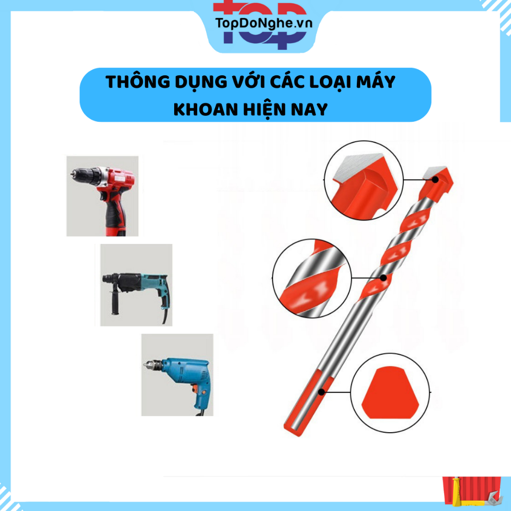 Bộ mũi khoan đa năng 2 cạnh và 4 cạnh chân lục giác từ 5-12mm khoan gạch, bê tông, sắt