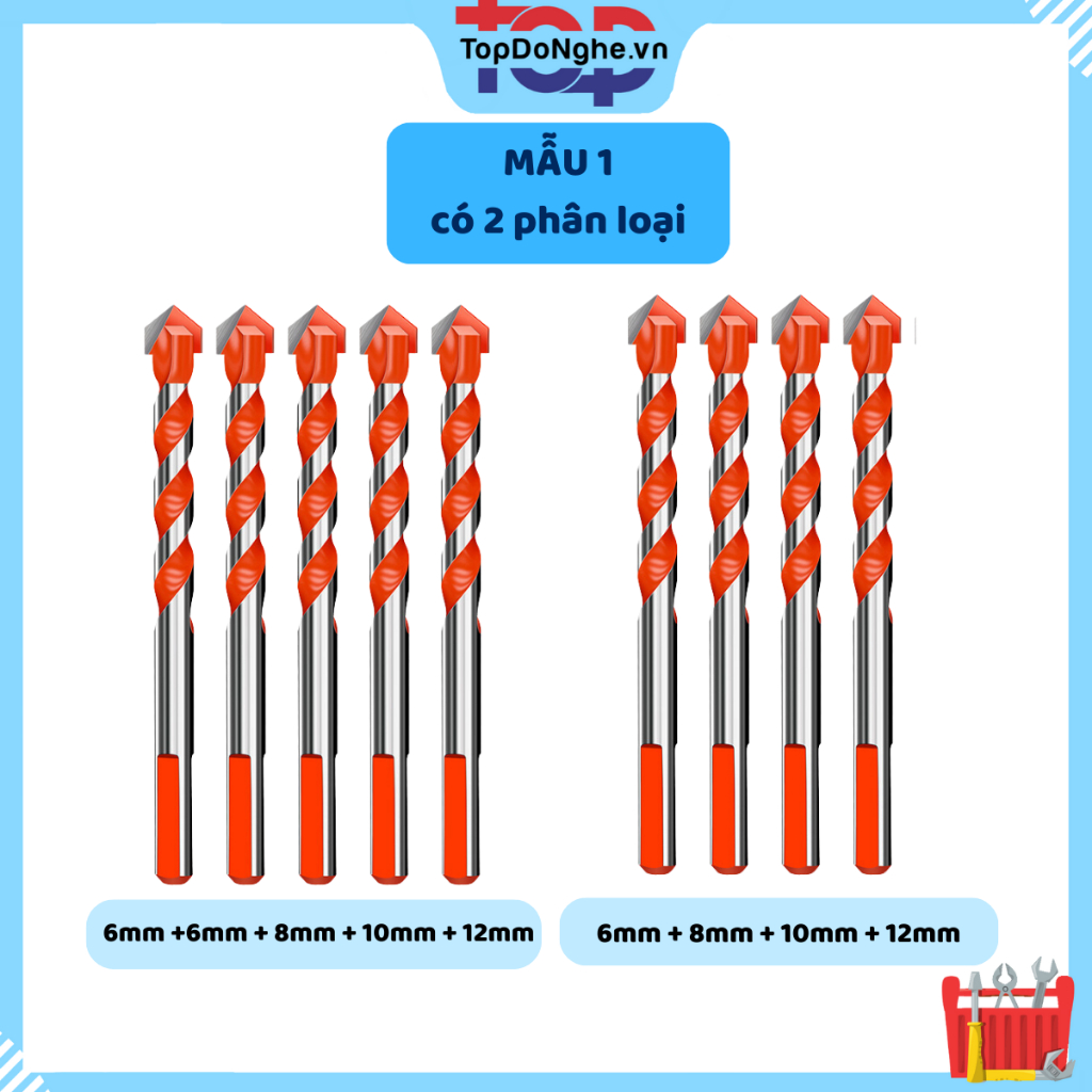 Bộ mũi khoan đa năng 2 cạnh và 4 cạnh chân lục giác từ 5-12mm khoan gạch, bê tông, sắt