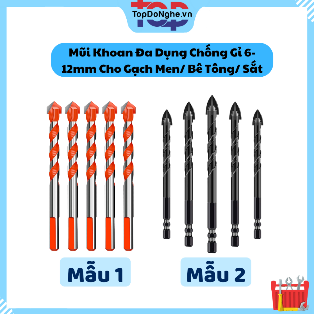 Bộ mũi khoan đa năng 2 cạnh và 4 cạnh chân lục giác từ 5-12mm khoan gạch, bê tông, sắt