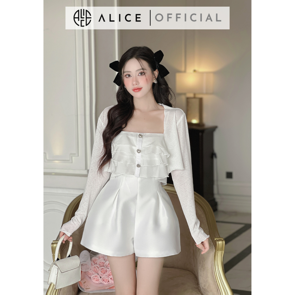 Set Jumpsuit Nữ 2 Dây Bèo Ngực Kèm Áo Cardigan ALICE Quần Chất Tafta Cao Cấp, Sang Chảnh, Tiểu Thư S355