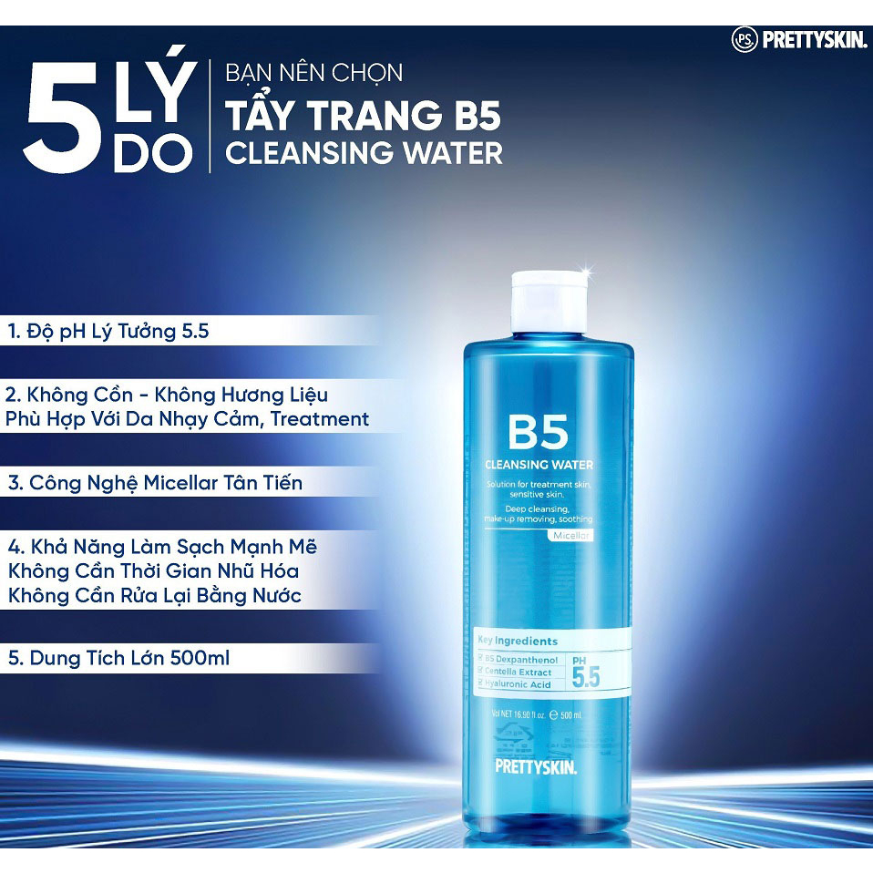 Nước Tẩy Trang Pretty Skin Phục Hồi Cho Da Nhạy Cảm PrettySkin B5 Cleansing Water 500ml - Khongcoson
