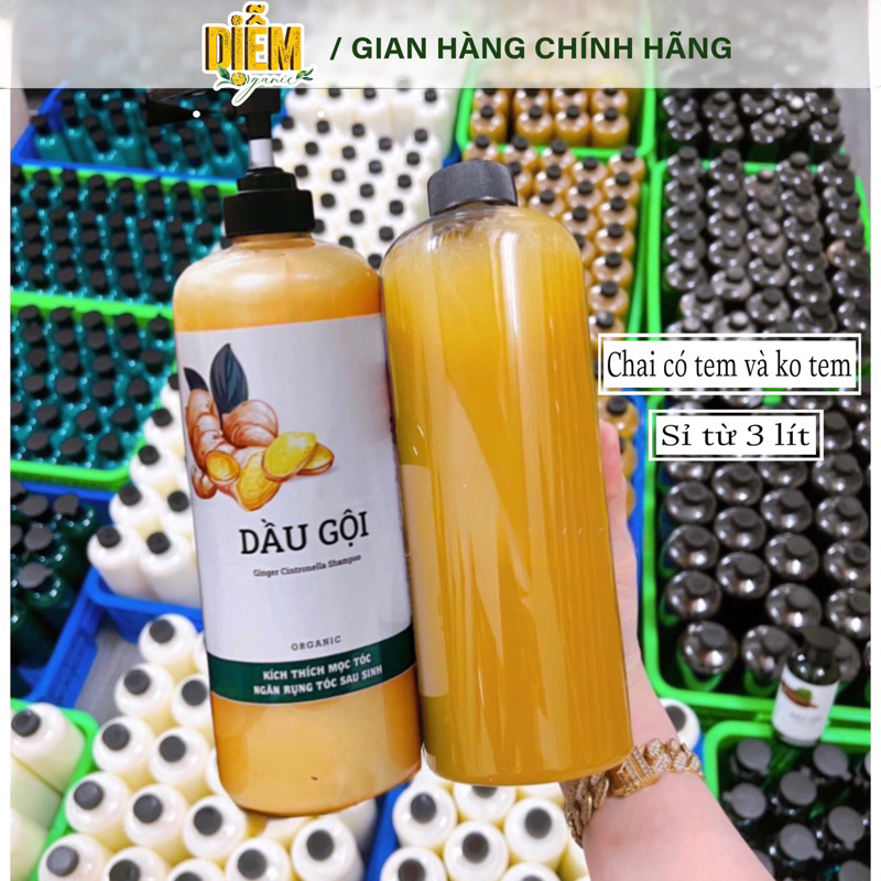 (Chai 1 Lít )Dầu gội GỪNG SẢ TƯƠI Ngăn rụng, Làm dày tóc, sạch Dầu bết, tốt cho phụ nữ sau sinh