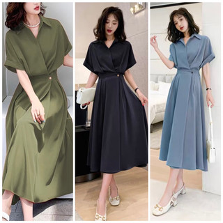 Đầm sơ mi nút eo 5 màu thanh lịch hot trend