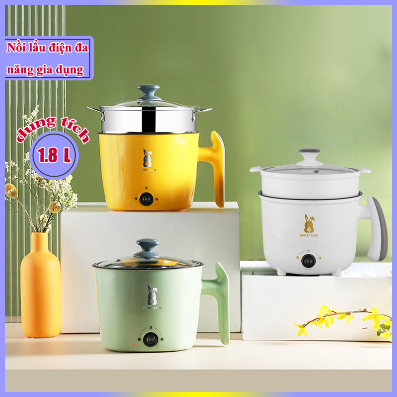 Nồi lẩu điện mini 2 tầng chống dính kèm khay hấp Inox  với 2 nấc nhiệt giành cho 1, 2 người
