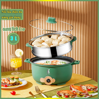 Nồi Điện Đa Năng Rán, Chiên, Xào Có Lớp Chống Dính Teflon Kèm Xửng Hấp Siêu