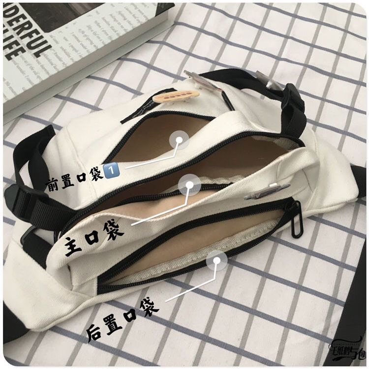 Túi bao tử trắng đen sức chứa nhiều nhỏ gọn vải canvas phong cách đơn giản dễ phối quần áo basic phù hợp đi chơi du lịch