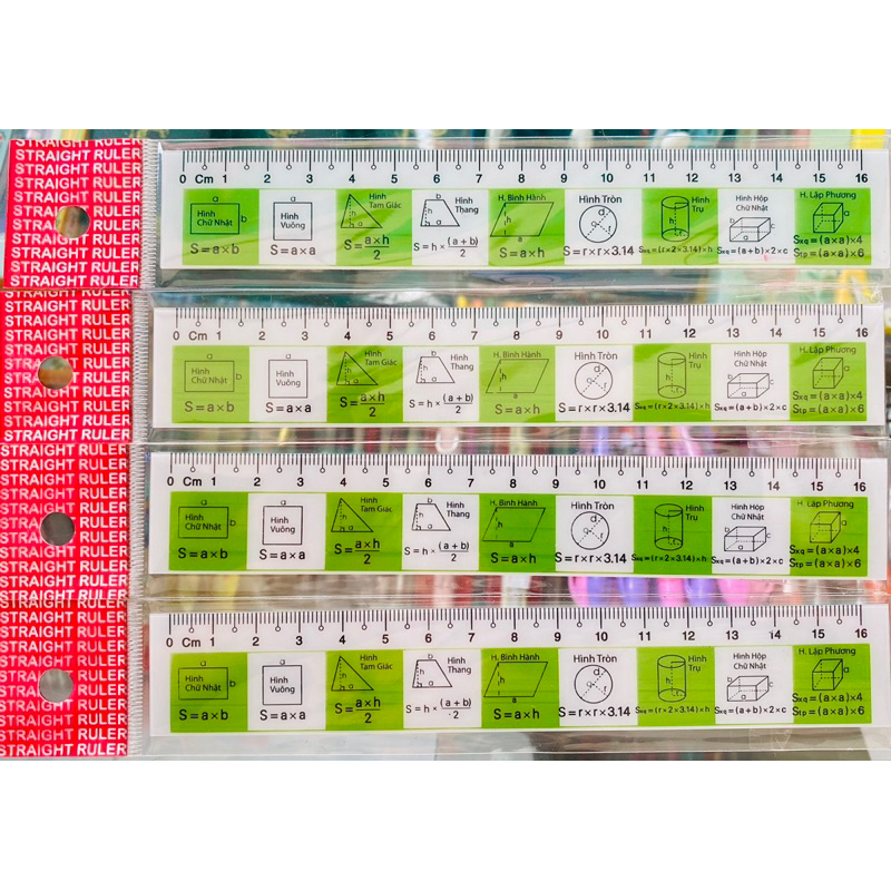 Thước kẻ 15,20cm có bảng cửu chương và công thức hình học