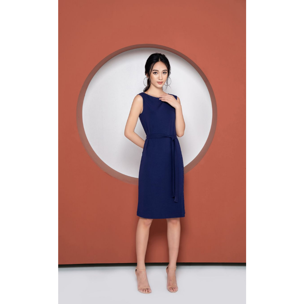Đầm cotton nữ FIONA can phối sườn váy thun sát nách cổ tròn tay chờm trẻ trung F429016