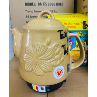 Ấm sắc thuốc 86 mai vàng trường thọ 2.8l có chuông báo - tặng vòng sứ