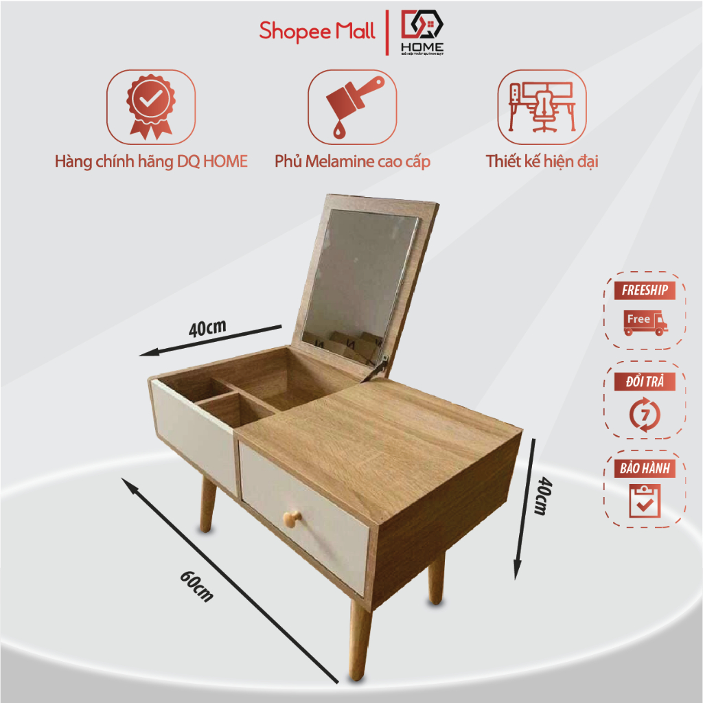 Bàn Trang Điểm Mini Có Kèm Gương KT 60x40x34 DQ HOME STORE Bàn Phấn Trang Điểm Ngồi Bệt Có Ngăn Kéo Tủ - DQ143