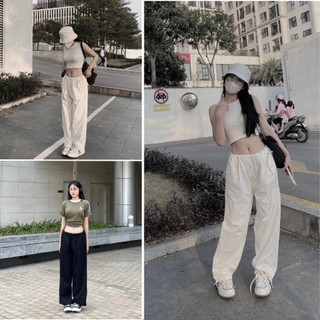Quần nữ túi hộp, quần jogger dây rút chất đũi gió phong cách hàn quốc