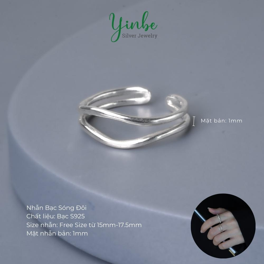 Nhẫn Bạc Trơn Nam Nữ Nhẫn Bạc Uốn Sóng, Nhẫn Đai Trơn Uốn Sóng Freesize YinbeSliver YR054