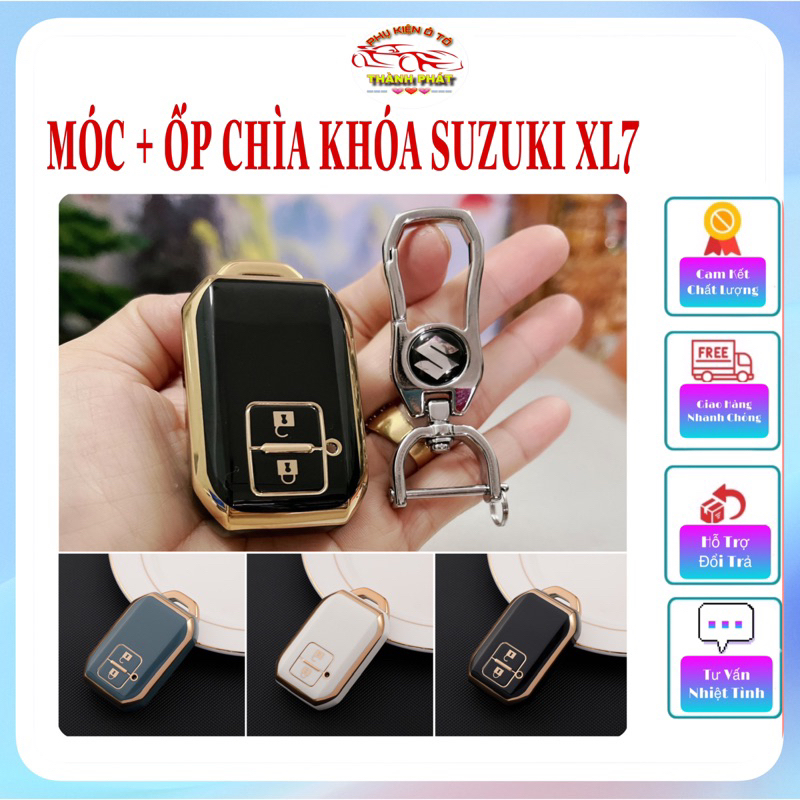 Móc khóa kèm ốp bảo vệ chìa khóa xe Suzuki XL7 nhựa mềm TPU tráng gương.