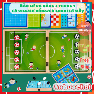 Đồ chơi bàn cờ gỗ 3 in 1 cờ vua cờ búng cờ ludo cờ vây cờ cá ngựa đồ chơi trí tuệ chất liệu gỗ cao
