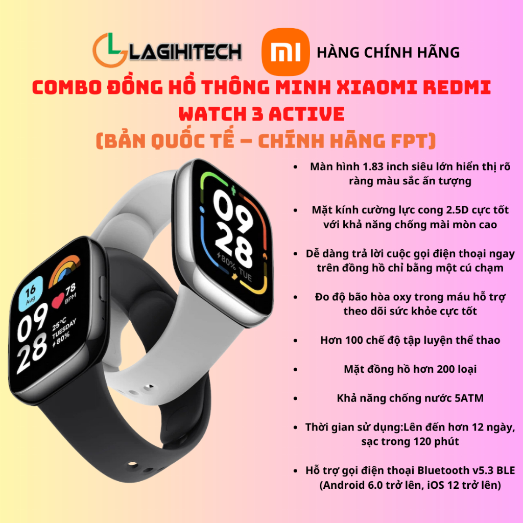 Đồng Hồ Thông Minh Xiaomi Mi Band 2 / Band 8 / Band 7 Pro / Redmi Watch 3 Active - Hàng Chính Hãng FPT