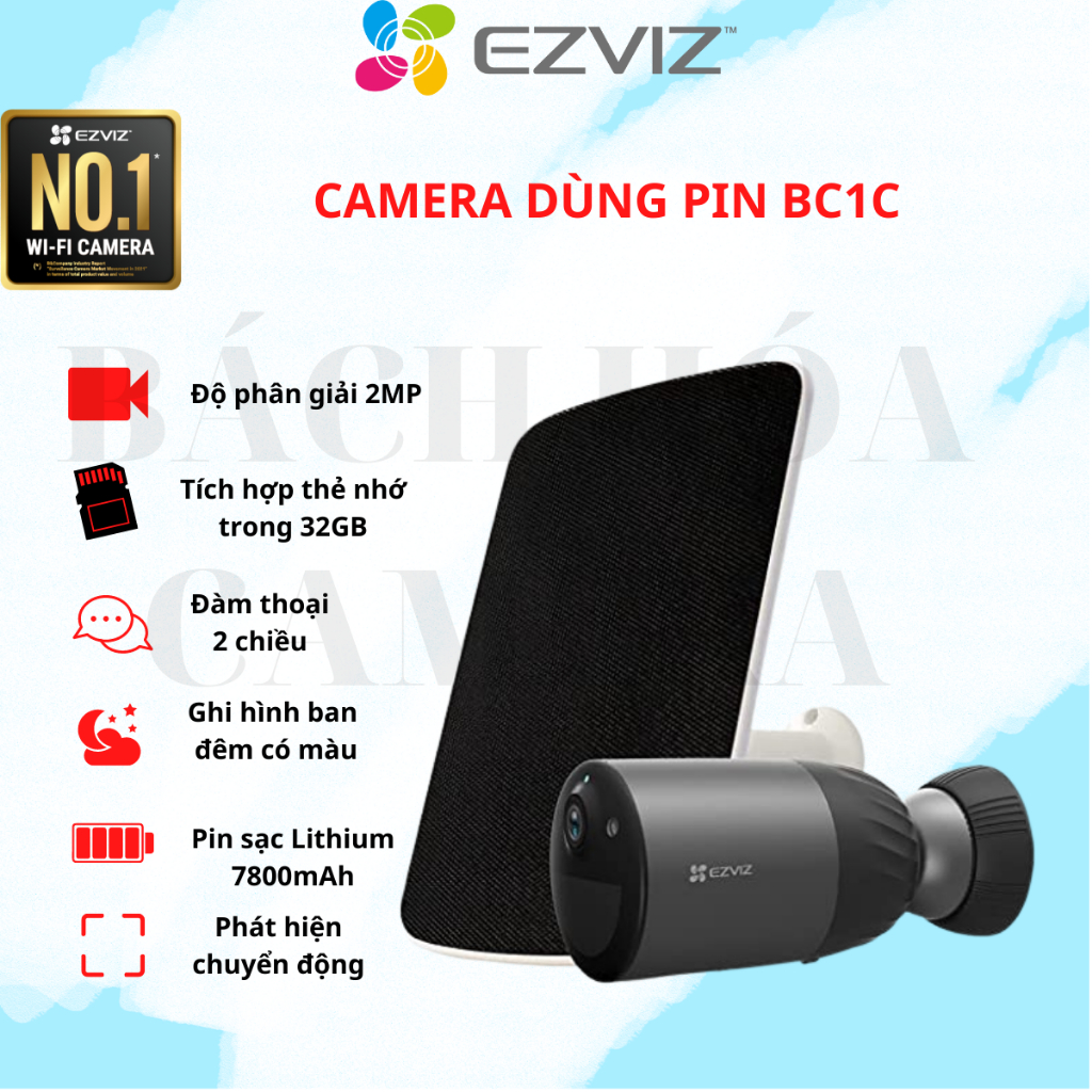 Camera WIFI ngoài trời dùng PIN EZVIZ BC1C 1080P, MÀU ĐÊM, ĐÀM THOẠI chính hãng bảo hành 24 tháng