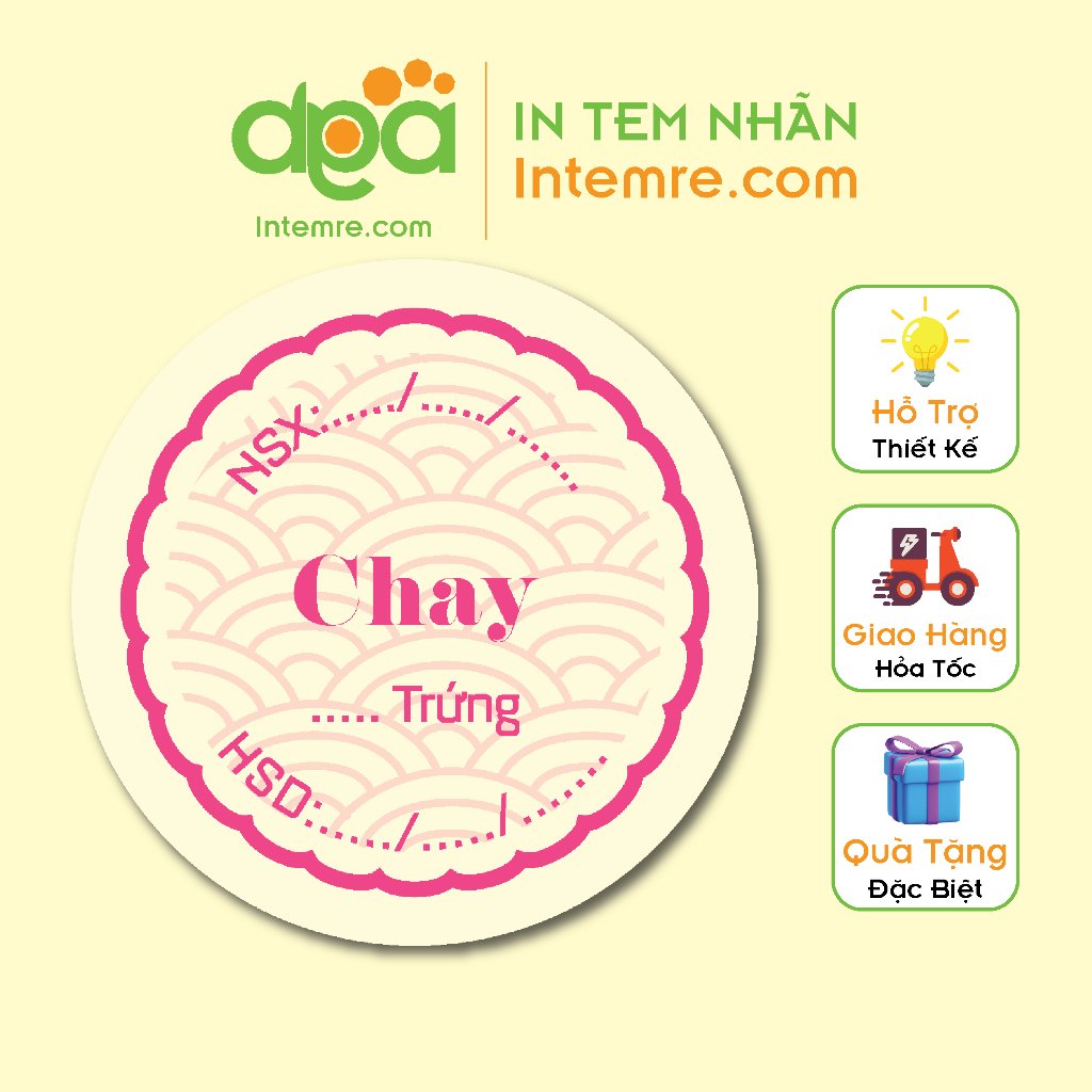 100 Tem Nhãn Giấy Decal Dán Intemre.com Bánh Trung Thu Hình Tròn KT: 3x3cm - Mẫu 11