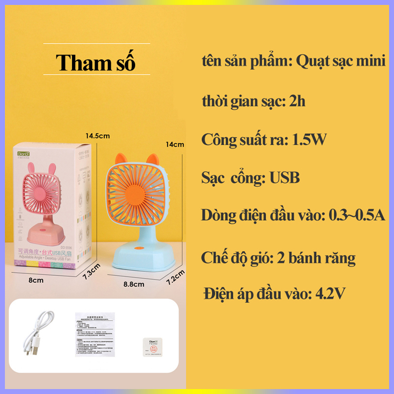 Quạt Mini Để Bàn, Có Sạc USB Tích Điện , Có Đèn Led,Nhiều Màu Sắc Lựa Chọn