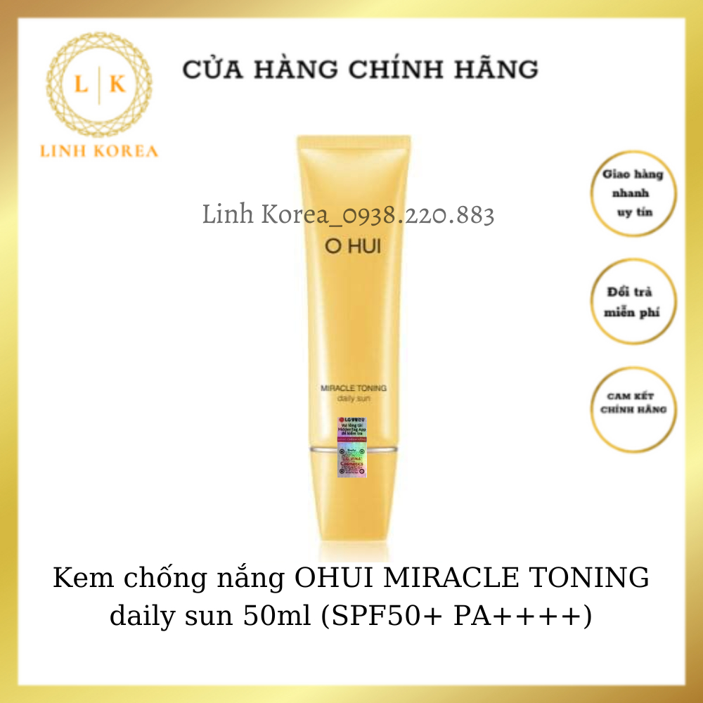 Kem chống nắng OHUI MIRACLE TONING daily sun 50ml (SPF50+ PA++++)_Linh korea