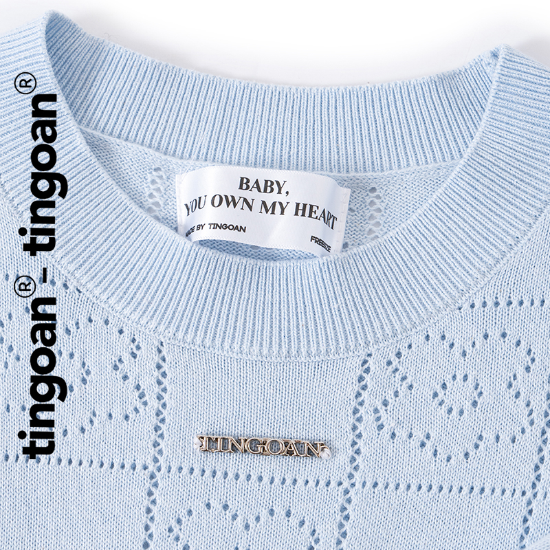 TINGOAN® - Áo len siêu mỏng xanh blue có logo TINGOAN® ngắn tay cổ tròn vân hoa  FLOWER TOP/BLUE phiên bản mới T2.2025 | BigBuy360 - bigbuy360.vn
