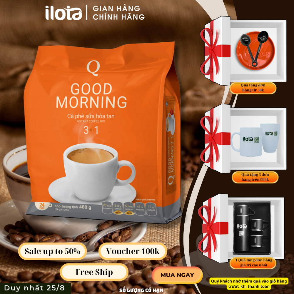 Cà phê sữa uống liền hoà tan Goodmorning (bịch 24 gói x 20gr) Trần Quang